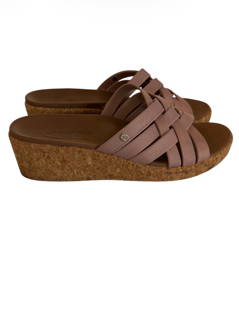 Skechers Women’s Arch Fit Blush Cork Wedge Slide Sandals 8-8.5